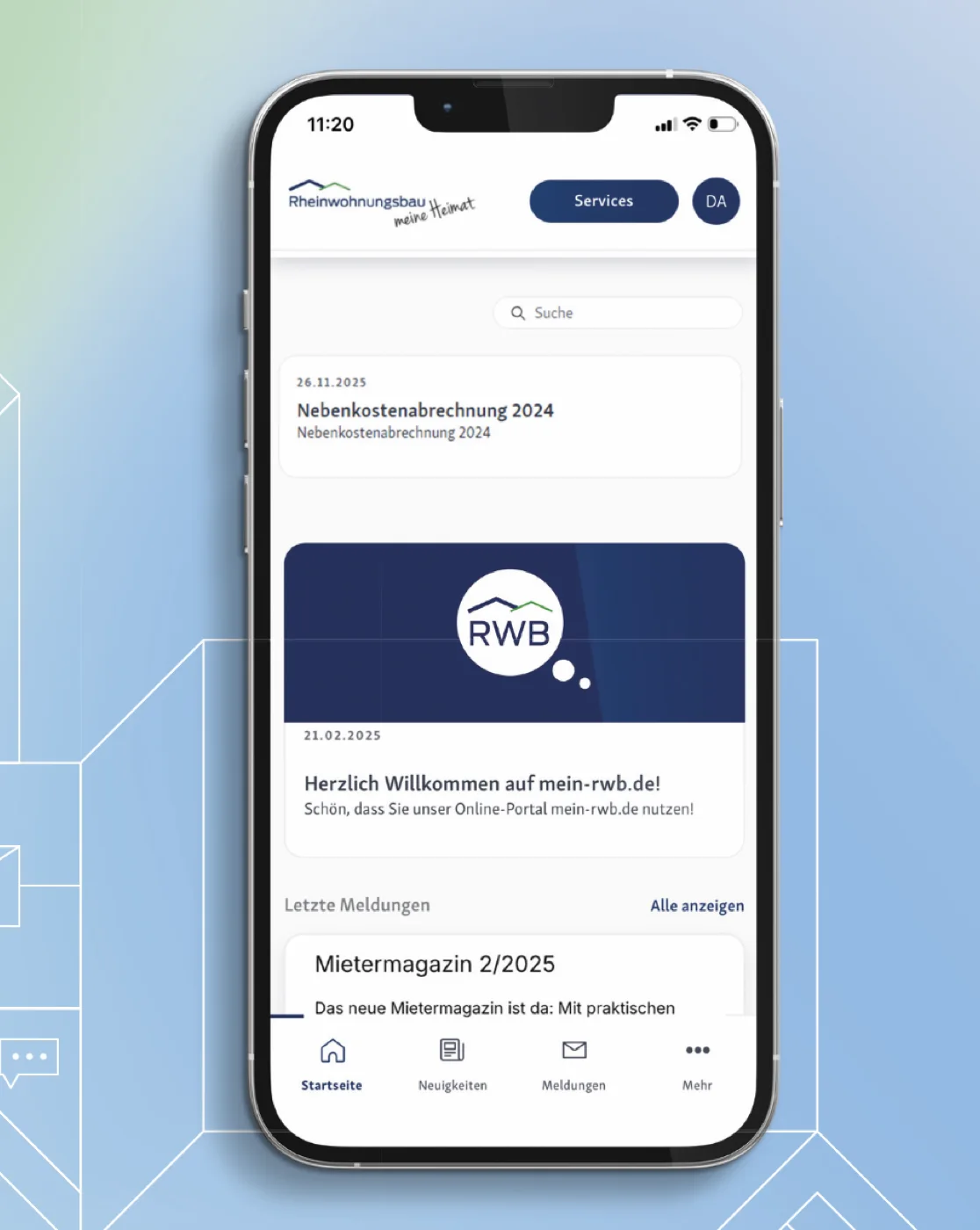 Das Mieterportal der Rheinwohnungsbau auf einem Bildschirm